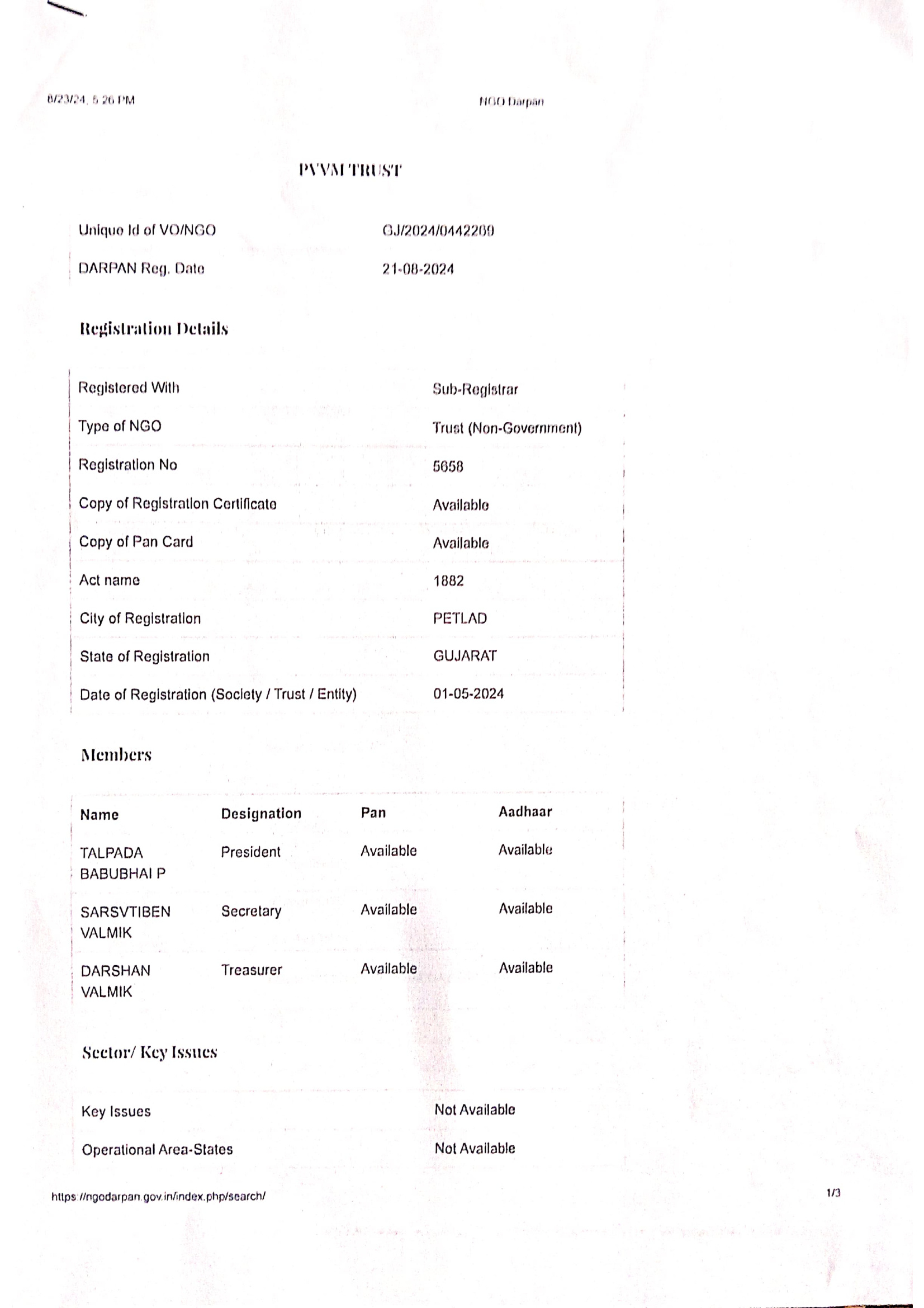NGO Darpan Certificate